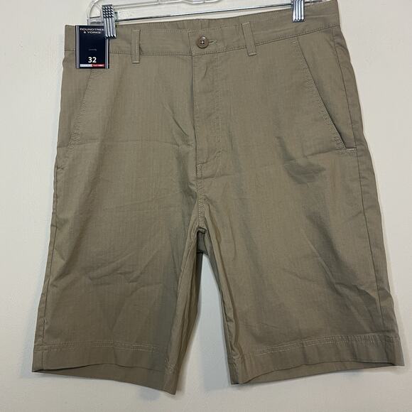 Roundtree & Yorke Classic Fit Shorts Men's 32 Flat Front Chino Beige Ripstop NWT - Picture 1 of 9